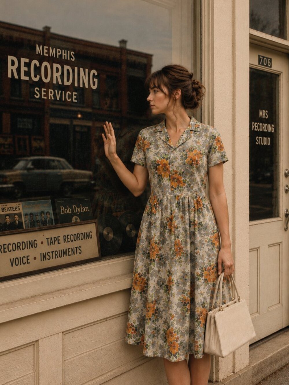 1960s True Vintage Floral Day Dress Grey Orange Midi Housedress Cotton Retro Mod